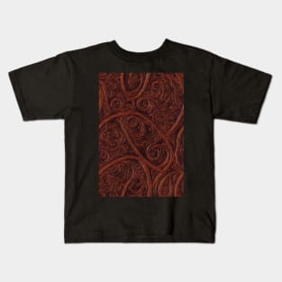 Dark Brown Ornamental Leather Stripes, natural and ecological leather print #43 Kids T-Shirt